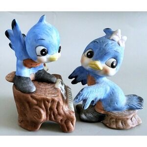 Josef Originals Bluebird 3pc Musical Set Log Piano Label Anthropomorphic Vtg 70s